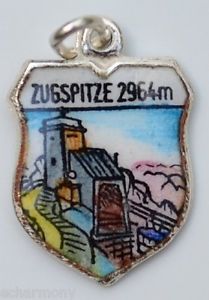 Zugspitze Mountain GERMANY Vintage Silver Enamel Travel Shield Charm - Click Image to Close